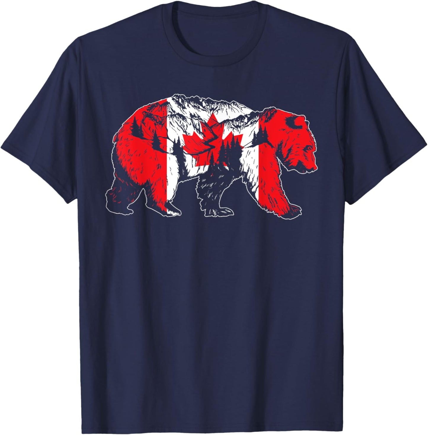 Canadian Bear & Maple Leaf Canada Flag Patriotic Men Women T-Shirt - T-Shirt | Navy