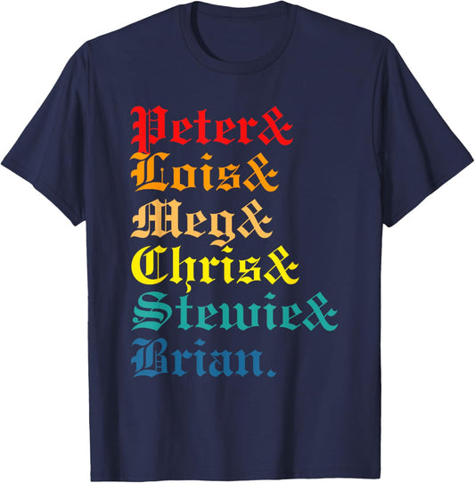 Peter& Lois& Meg& Chris& Stewie& Brian Retro Apparel T-Shirt - T-Shirt | Navy