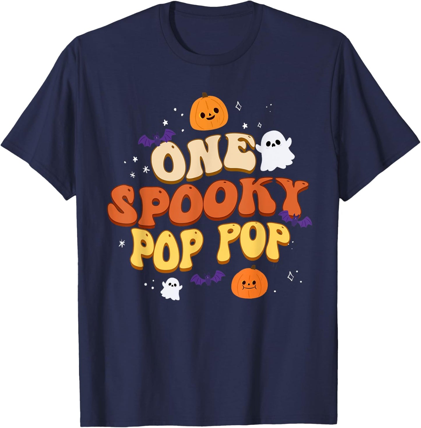 One Spooky Pop Pop Boo Halloween Cute Family Matching Group T-Shirt - T-Shirt | Navy