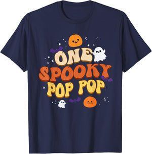One Spooky Pop Pop Boo Halloween Cute Family Matching Group T-Shirt - T-Shirt | Navy