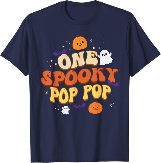 One Spooky Pop Pop Boo Halloween Cute Family Matching Group T-Shirt - T-Shirt | Navy