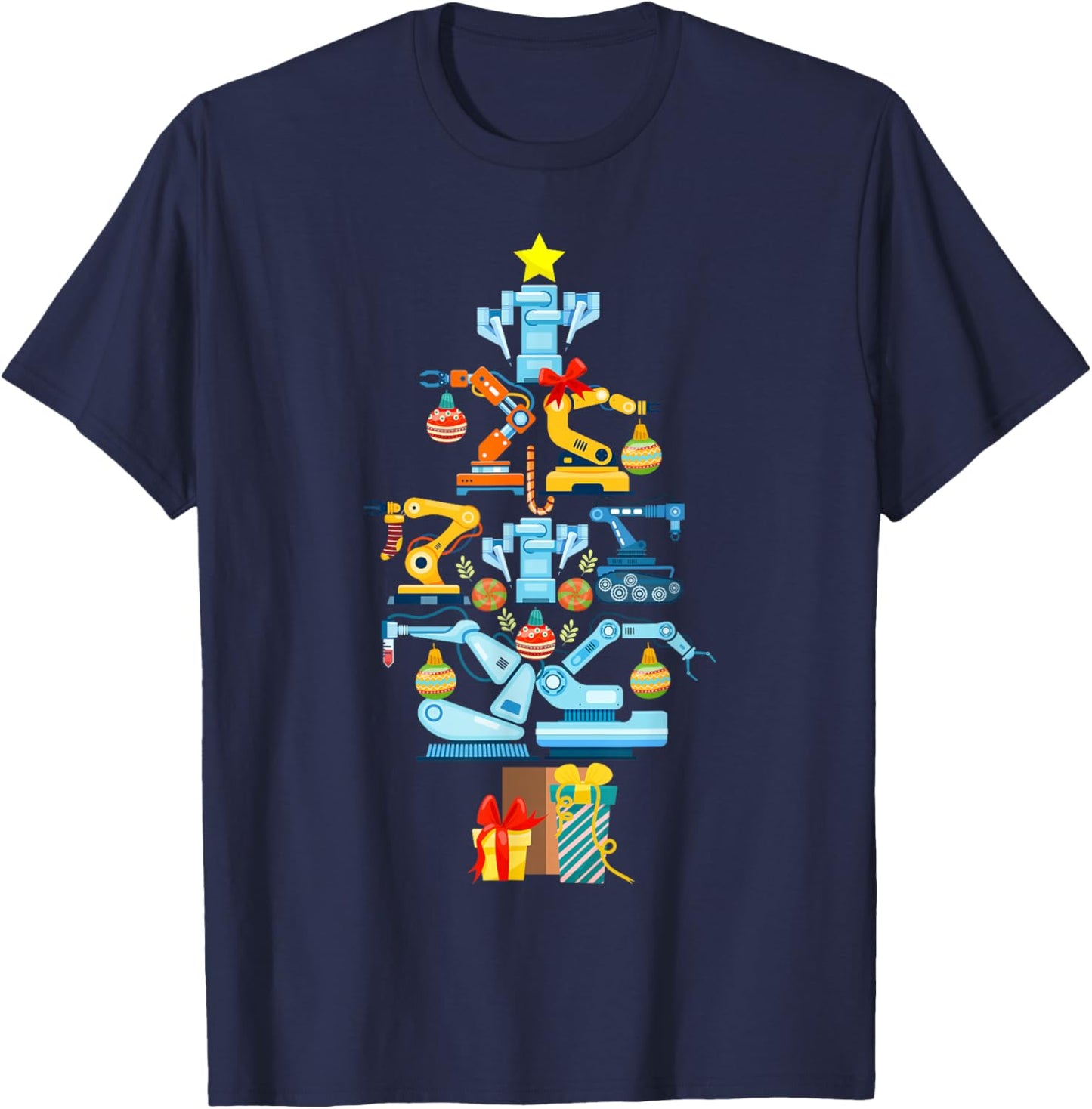 Robot Robotics Engineer Christmas Tree T-Shirt - T-Shirt | Navy