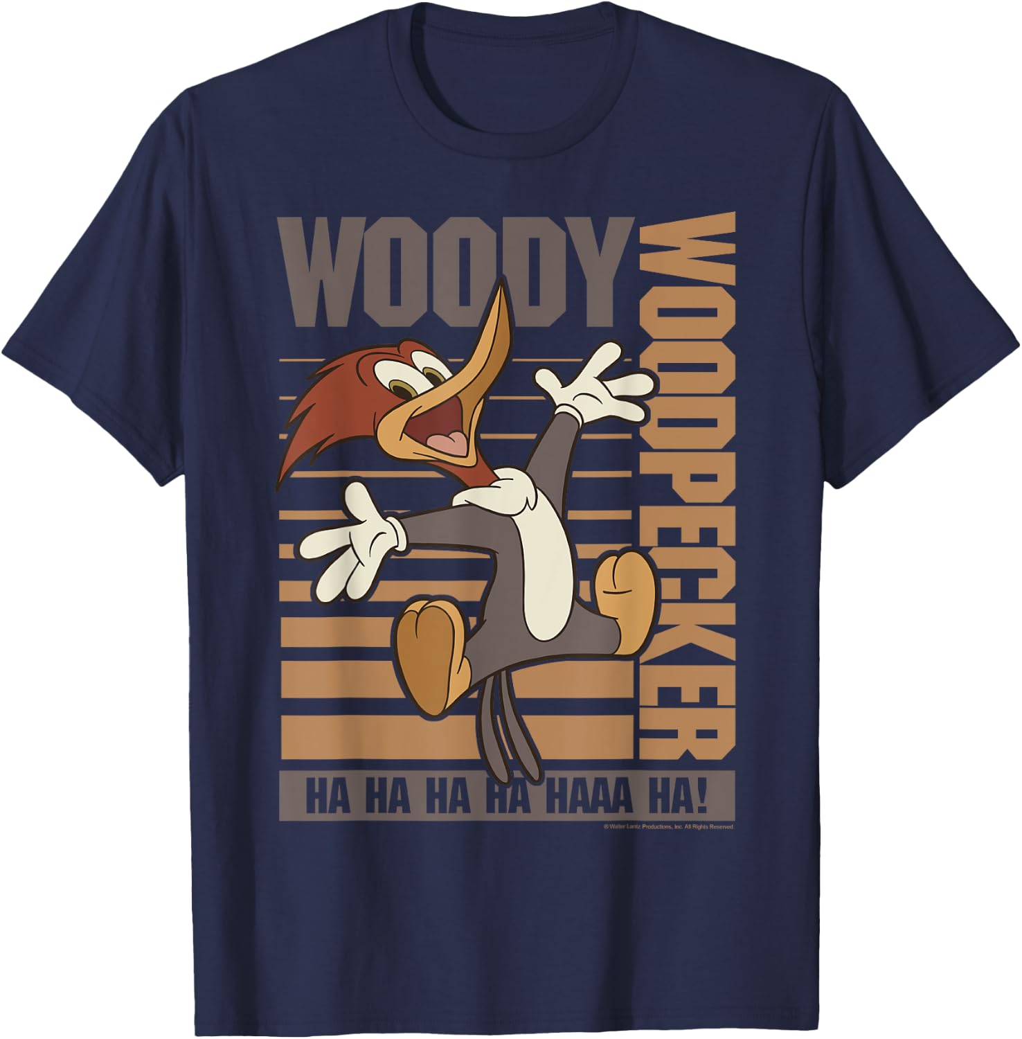 Woody Woodpecker Ha Ha Ha Jumping Poster T-Shirt - T-Shirt | Navy