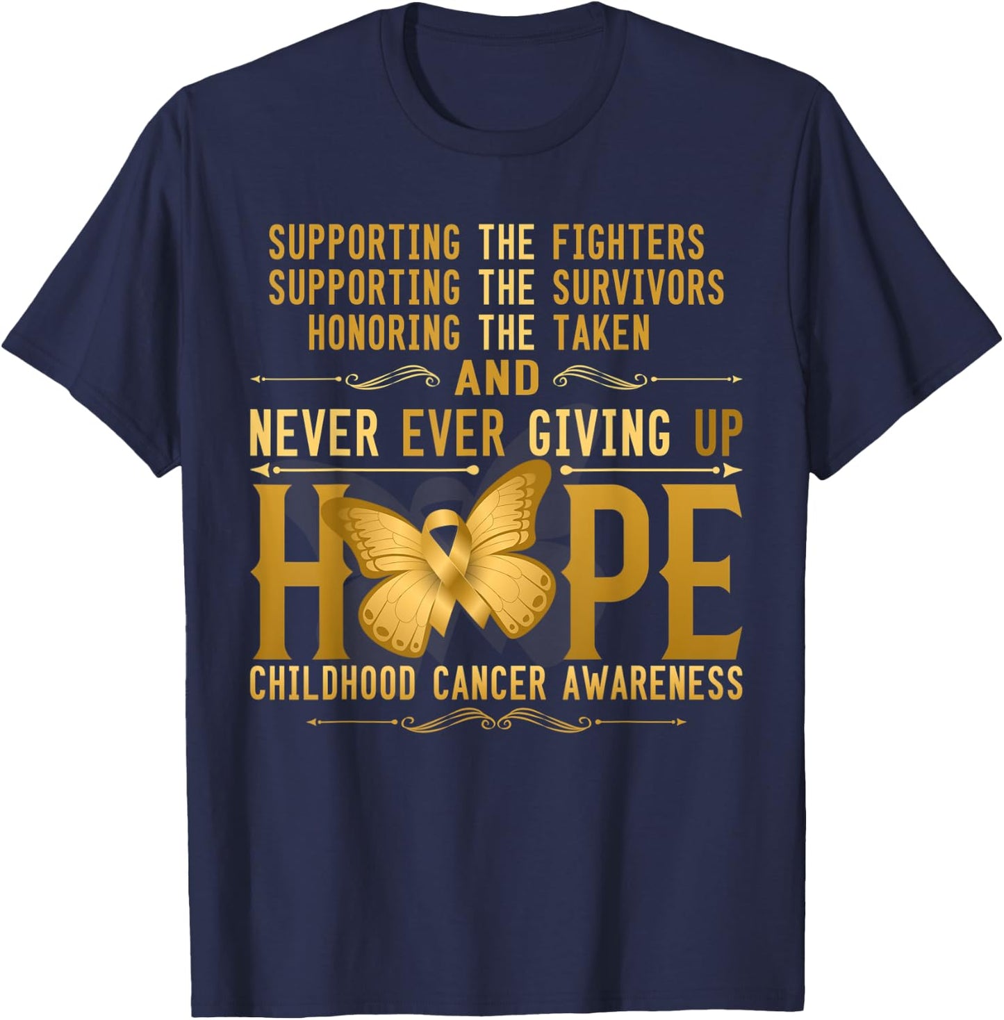 Never giving up Hope childhood cancer awareness T-Shirt - T-Shirt | Navy