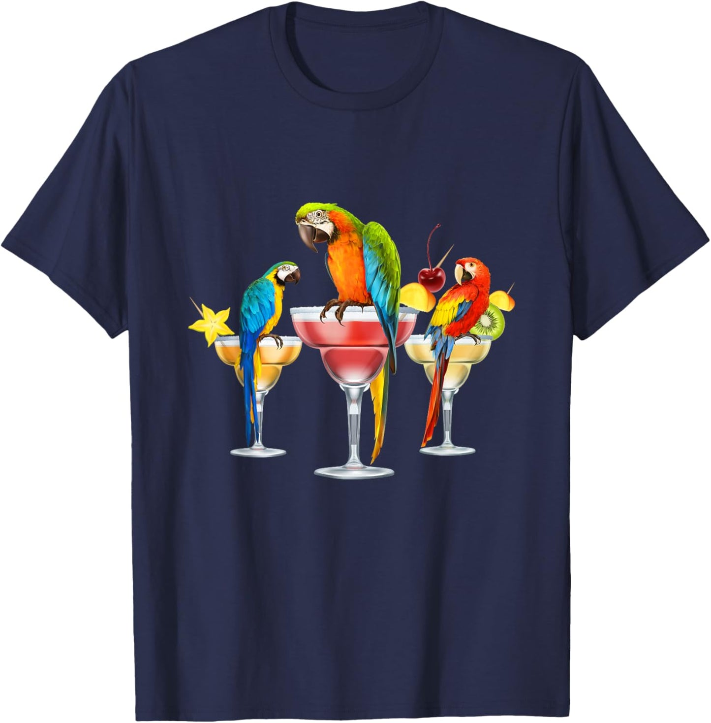 Parrots Drinking Margarita Tropical Birds Vacation Hawaiian T-Shirt - T-Shirt | Navy