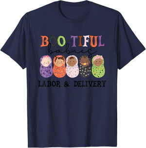 Bootiful Babies Labor And Delivery Nurse Halloween Party T-Shirt - T-Shirt | Navy