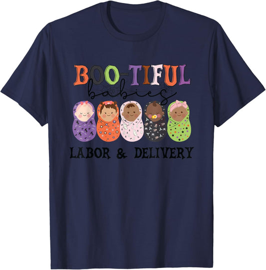Bootiful Babies Labor And Delivery Nurse Halloween Party T-Shirt - T-Shirt | Navy