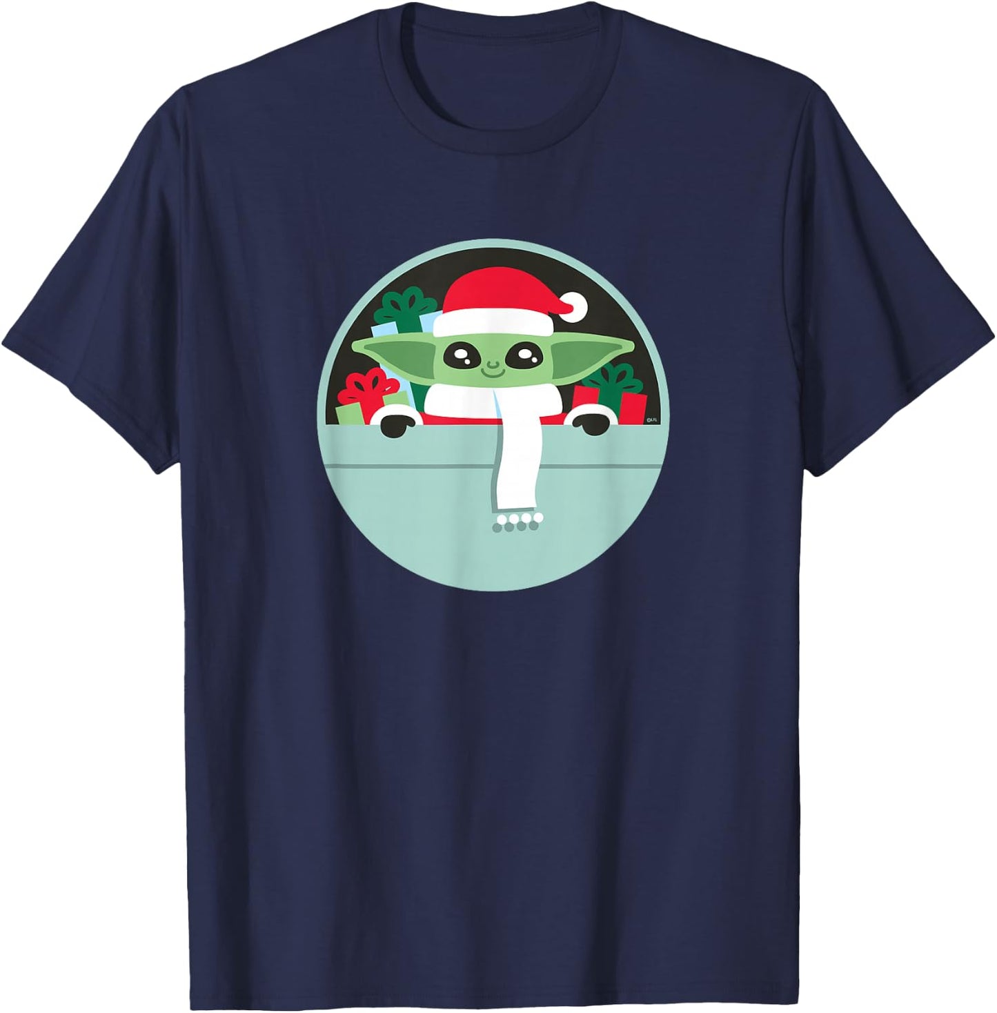 Star Wars The Mandalorian Grogu Loaded with Presents Holiday T-Shirt - T-Shirt | Navy