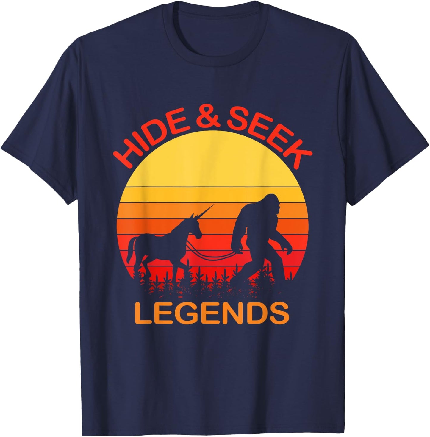 Bigfoot Unicorn Hide And Seek Legends Undefeated Champions T-Shirt - T-Shirt | Navy