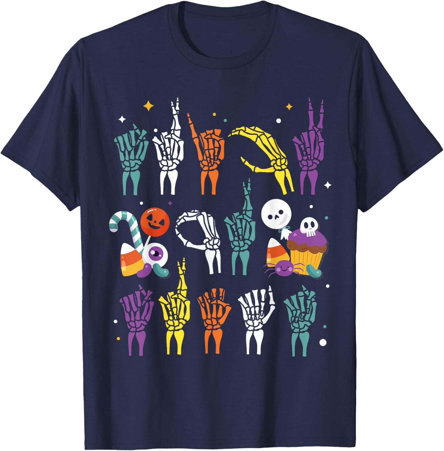 Trick or Treat ASL Hands American Sign Language Halloween T-Shirt - T-Shirt | Navy