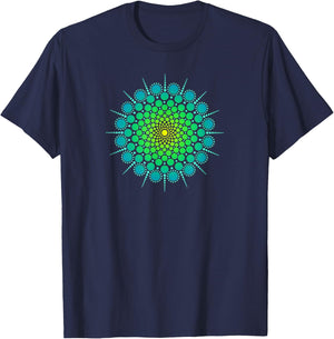 Zen Yoga Meditation Mehndi Dot Mandala Turquoise Blue Green T-Shirt - T-Shirt | Navy