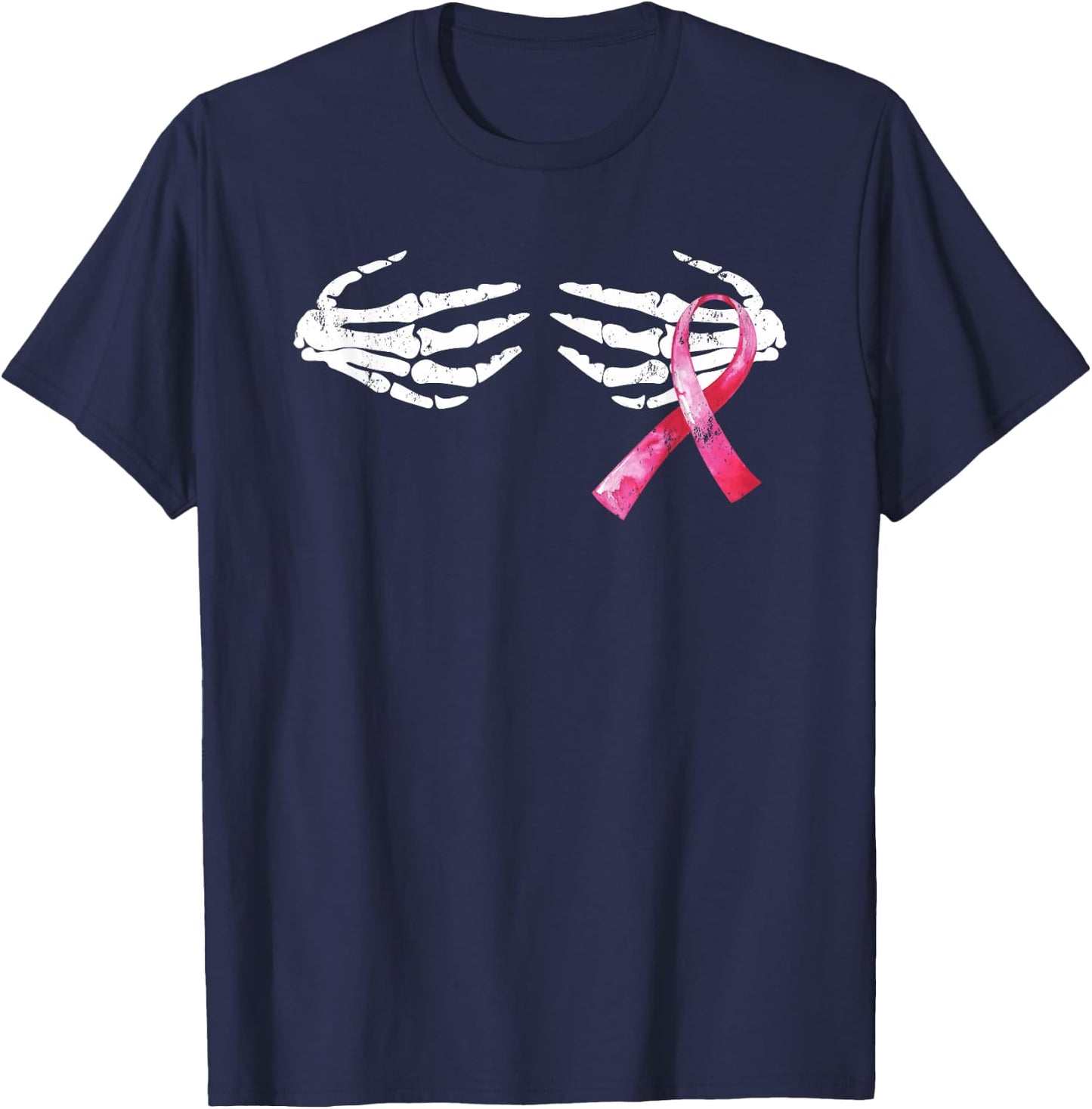 Breast Cancer Awareness Skull Boobs Hand T-Shirt - T-Shirt | Navy