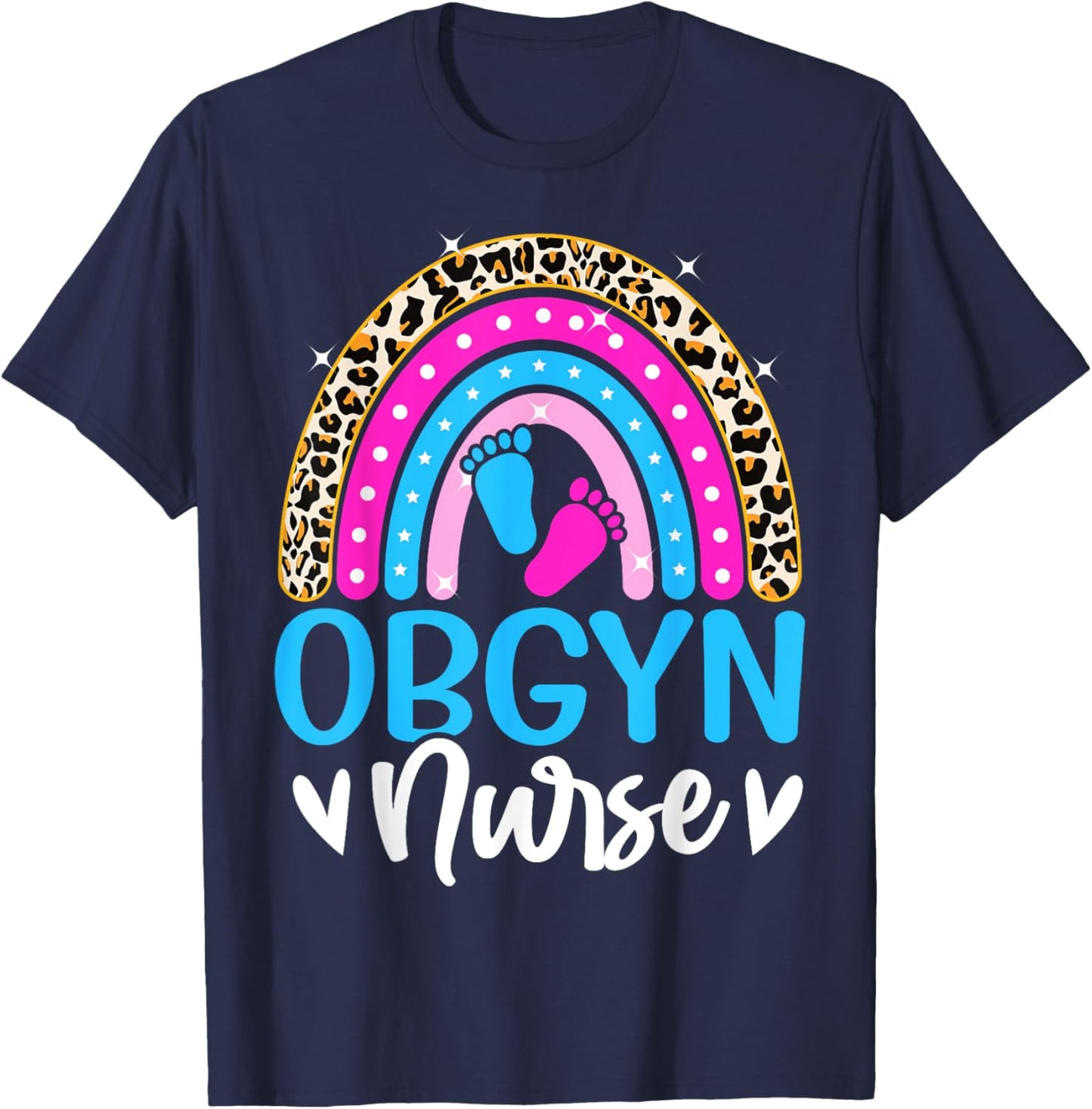 Obgyn Nurse Leopard Rainbow Obstetrician and Gynecologist T-Shirt - T-Shirt | Navy