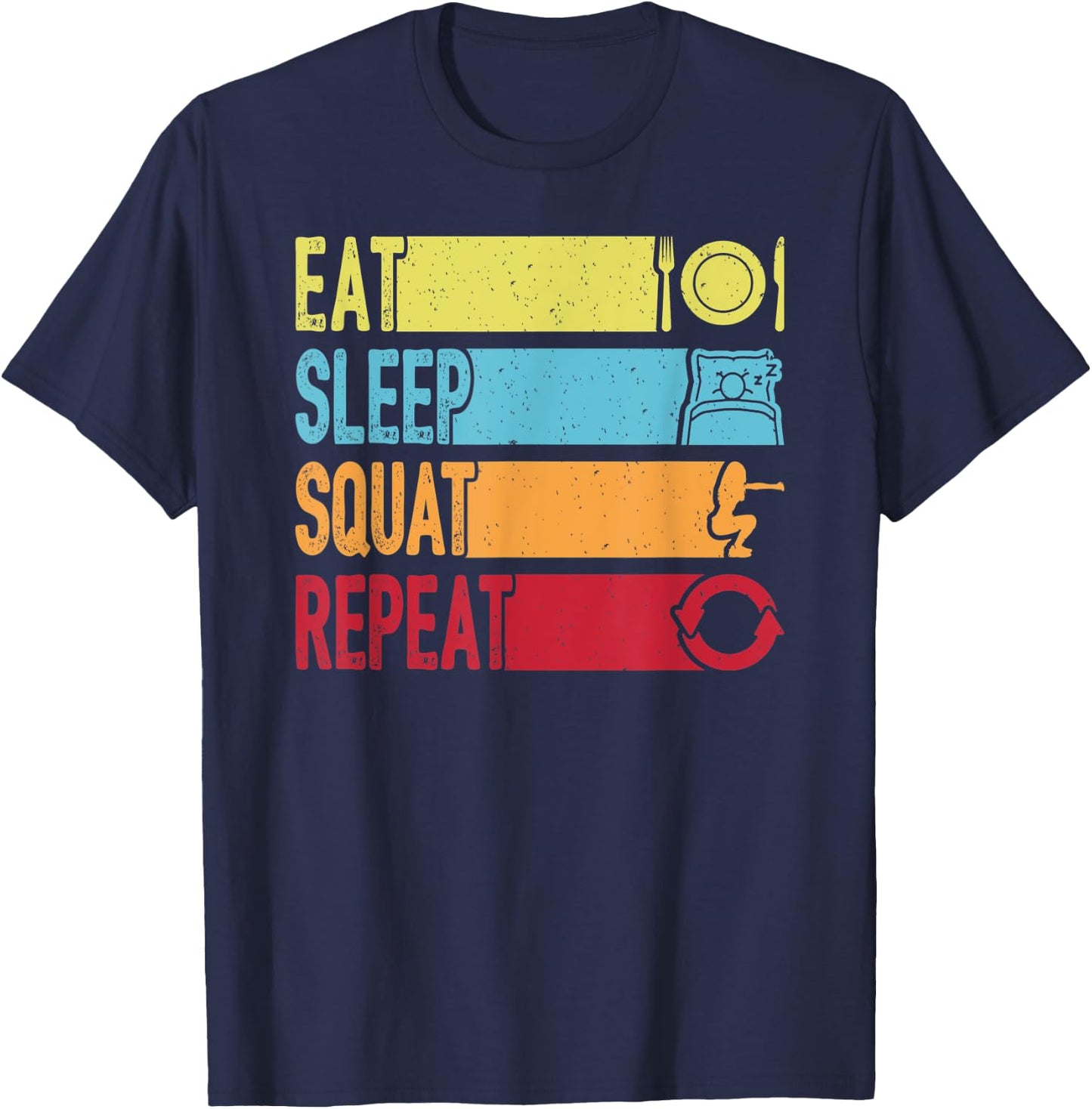 Daily Workout Gift Vintage Eat Sleep Squat Repeat Gym T-Shirt - T-Shirt | Navy