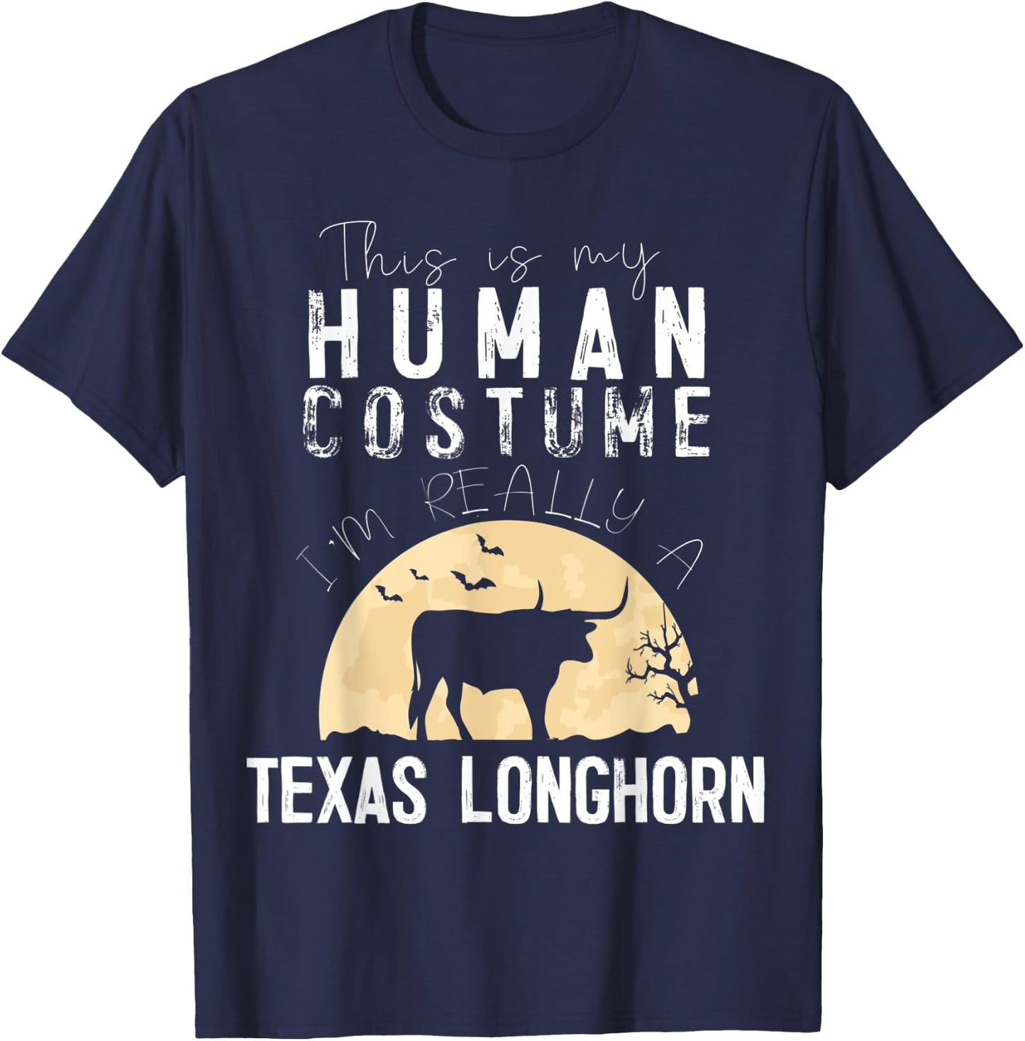 Halloween Human Costume Texas Longhorn Creepy Horror T-Shirt - T-Shirt | Navy
