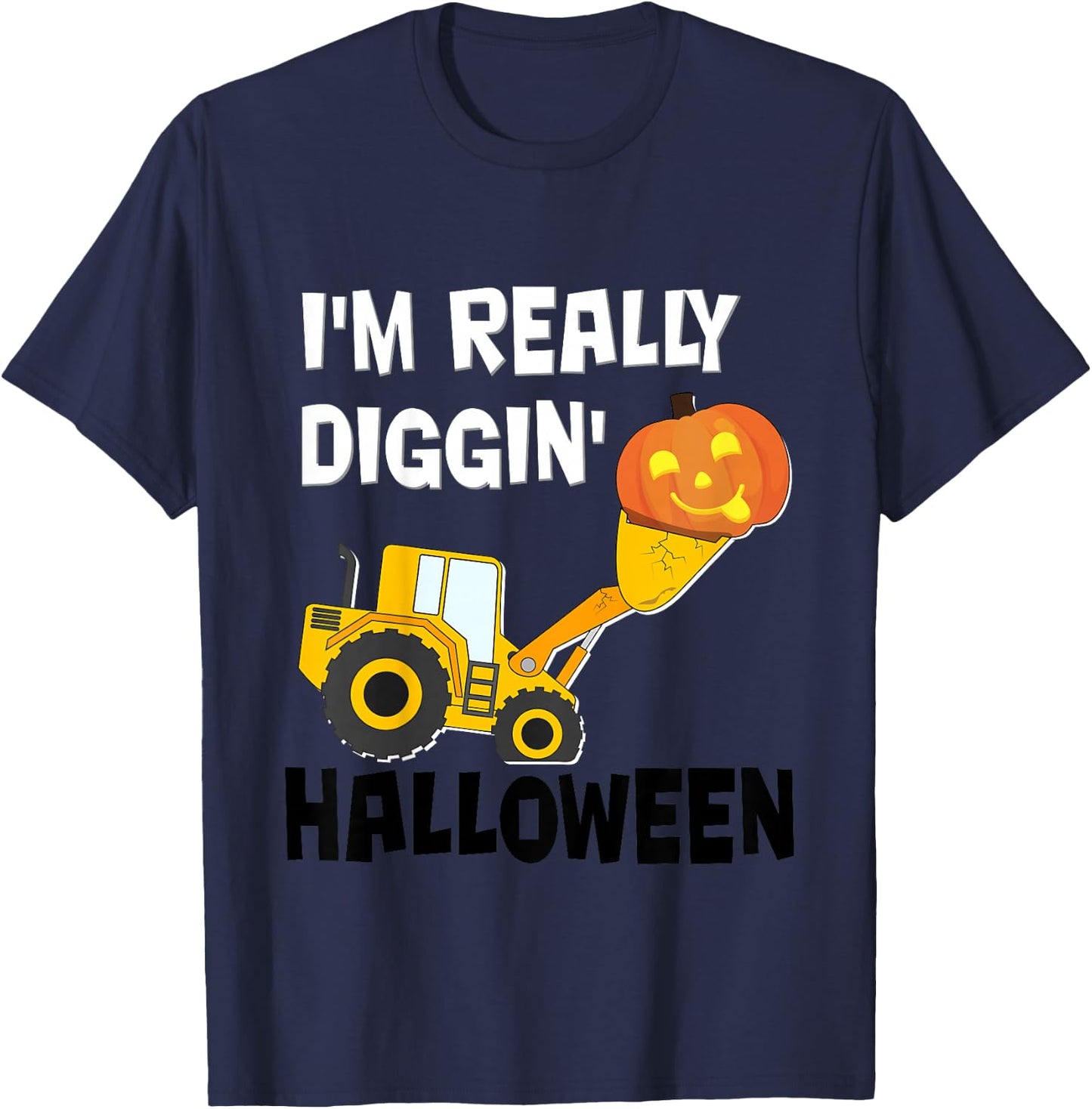 Kids Toddler Boy Diggin Halloween - Pumpkin Face it Tractor T-Shirt - T-Shirt | Navy