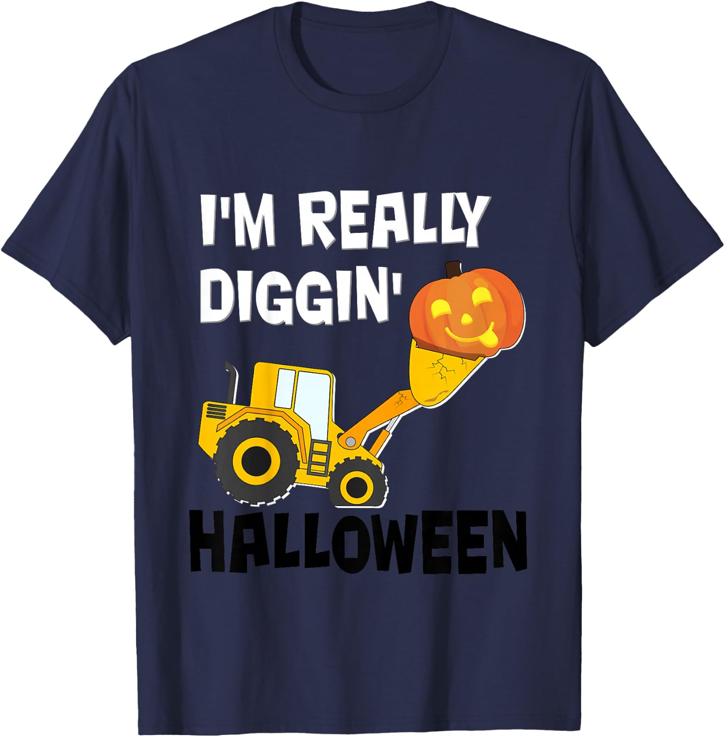 Kids Toddler Boy Diggin Halloween - Pumpkin Face it Tractor T-Shirt - T-Shirt | Navy