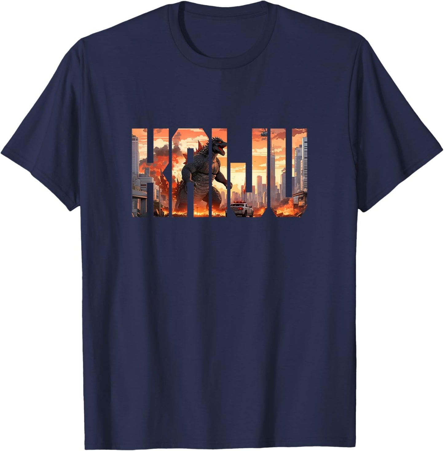 Japanese Kaiju Monster Attacking Tokyo Japan T-Shirt - T-Shirt | Navy