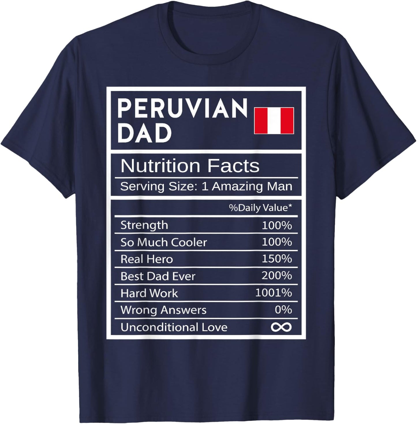 Peruvian Dad Nutrition Facts National Pride Gift Dad T-Shirt - T-Shirt | Navy