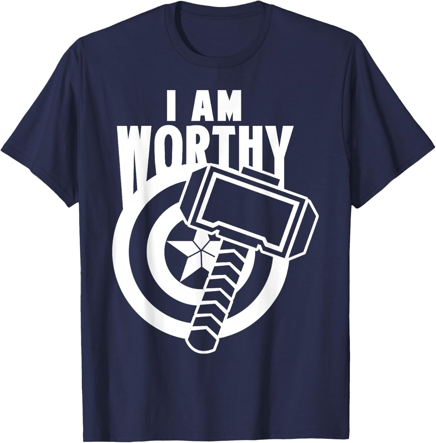 Avengers Endgame Captain America I Am Worthy Mjolnir Shield T-Shirt - T-Shirt | Navy