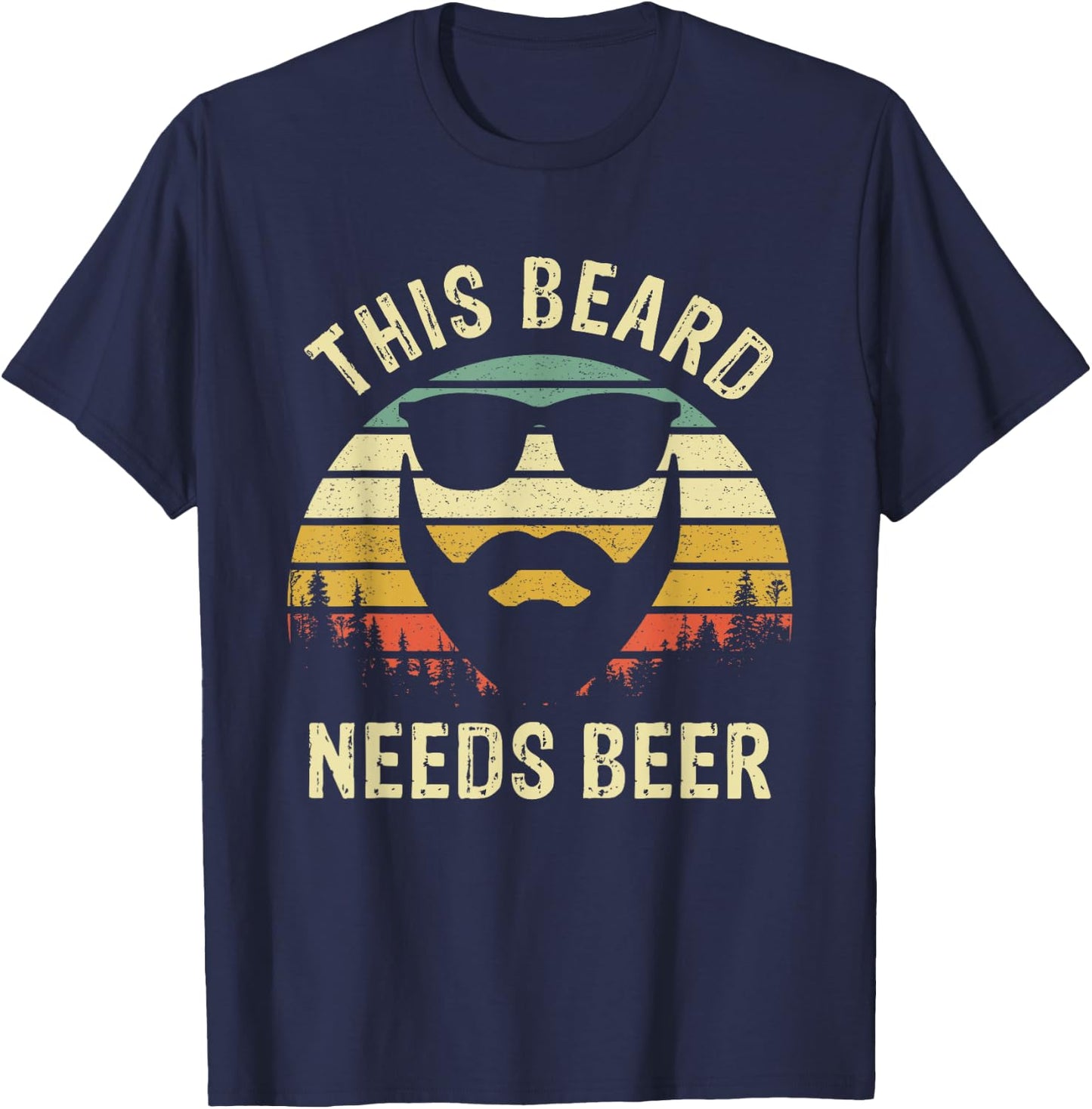 Vintage Dad Husband This Beard Needs Beer Fathers Day Gift T-Shirt - T-Shirt | Navy