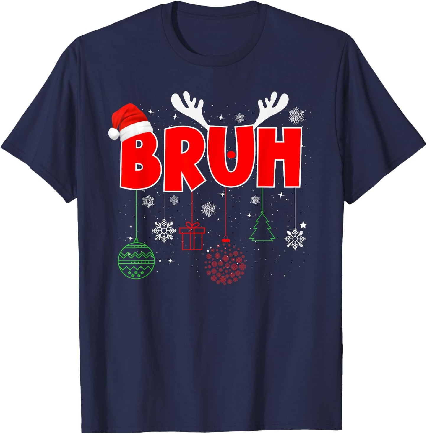 Bruh Reindeer Xmas Christmas PJ Pajamas For Girls Boys Kids T-Shirt - T-Shirt | Navy