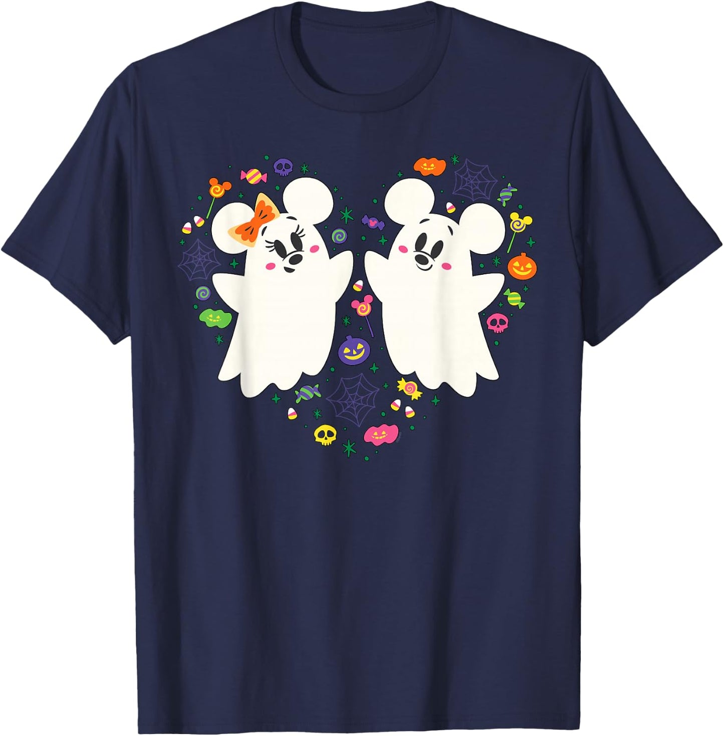 Disney Mickey and Minnie Cute Little Ghosts Halloween Heart T-Shirt - T-Shirt | Navy
