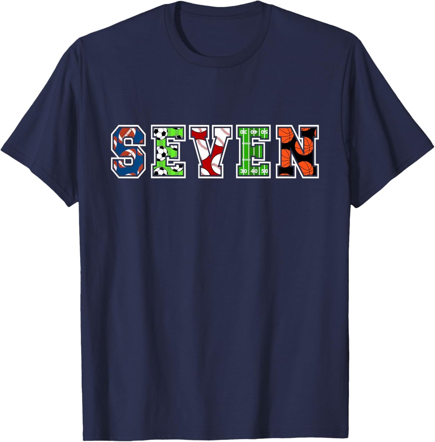 Kids 7th Birthday Sports Birthday Party 7 Year Old Boy T-Shirt - T-Shirt | Navy