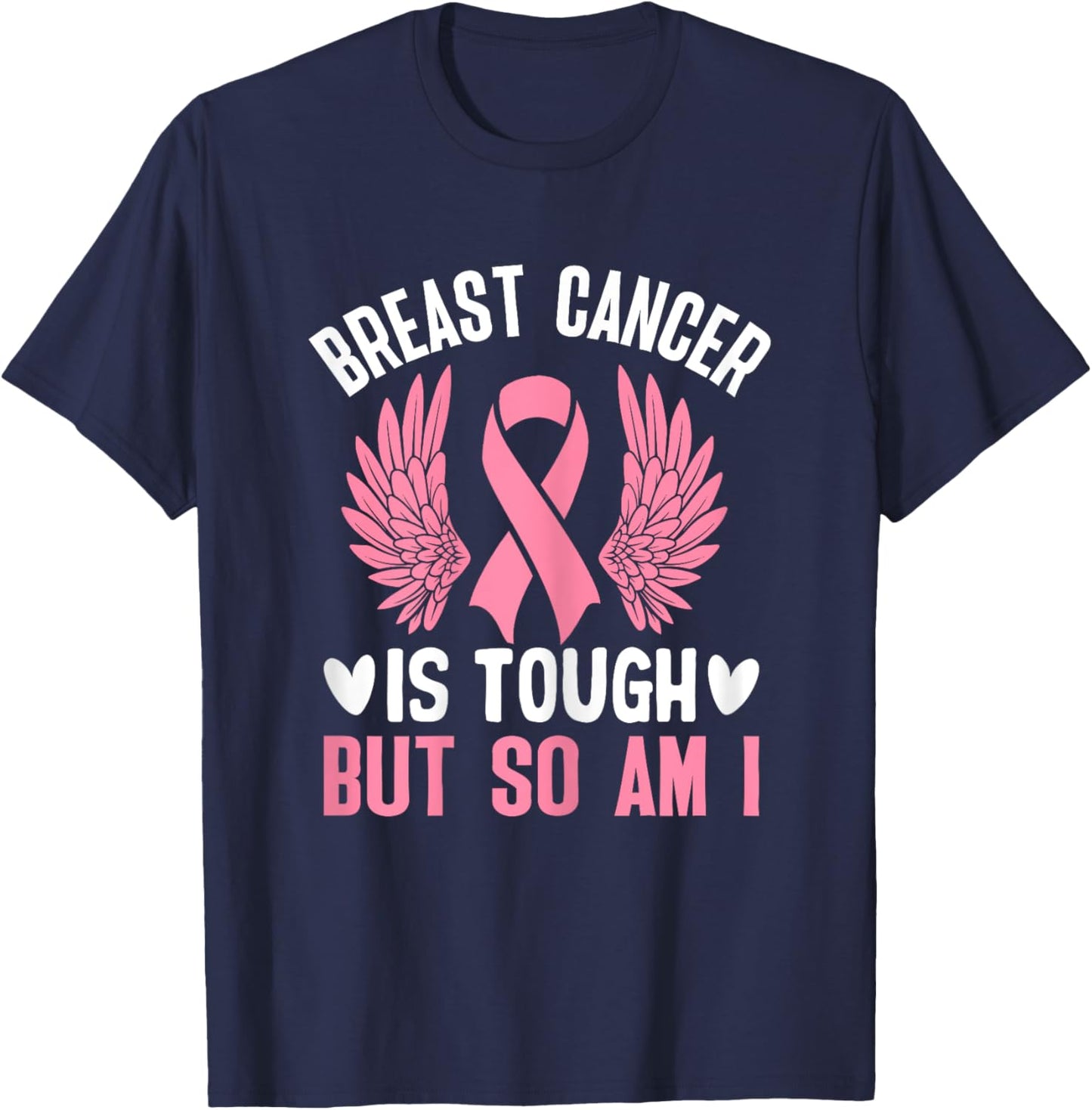 Pink Ribbon Breast Cancer Awareness Breast Cancer Survivor T-Shirt - T-Shirt | Navy