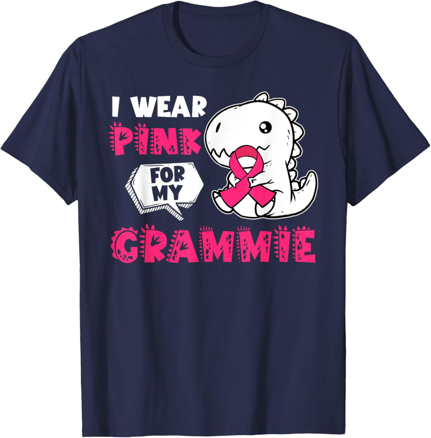 I Wear Pink For My Grammie Breast Cancer Awareness Dinosaur T-Shirt - T-Shirt | Navy