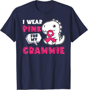 I Wear Pink For My Grammie Breast Cancer Awareness Dinosaur T-Shirt - T-Shirt | Navy