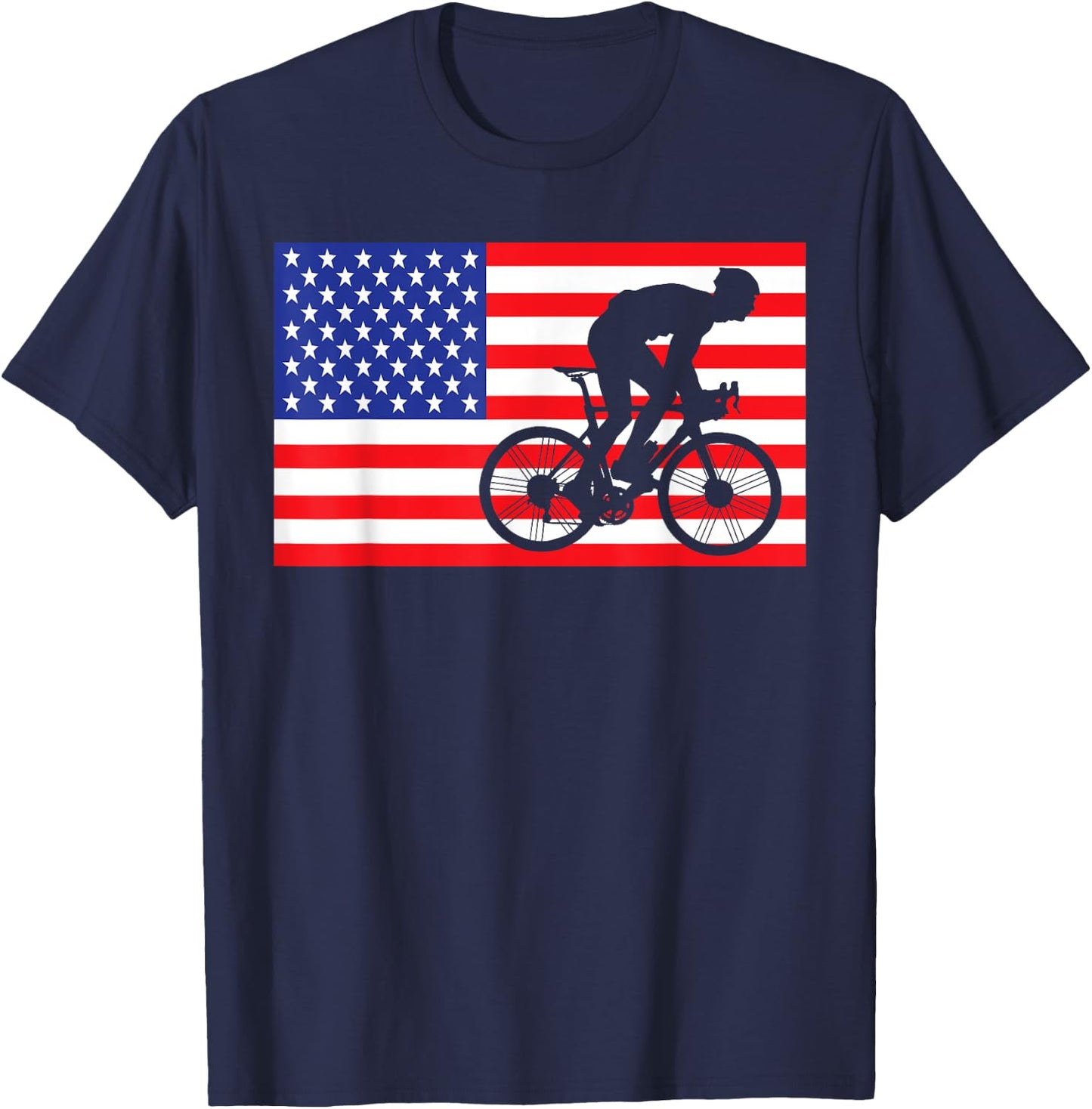 Cycling USA American Flag Bike Cyclist Biker 4th Of July T-Shirt - T-Shirt | Navy