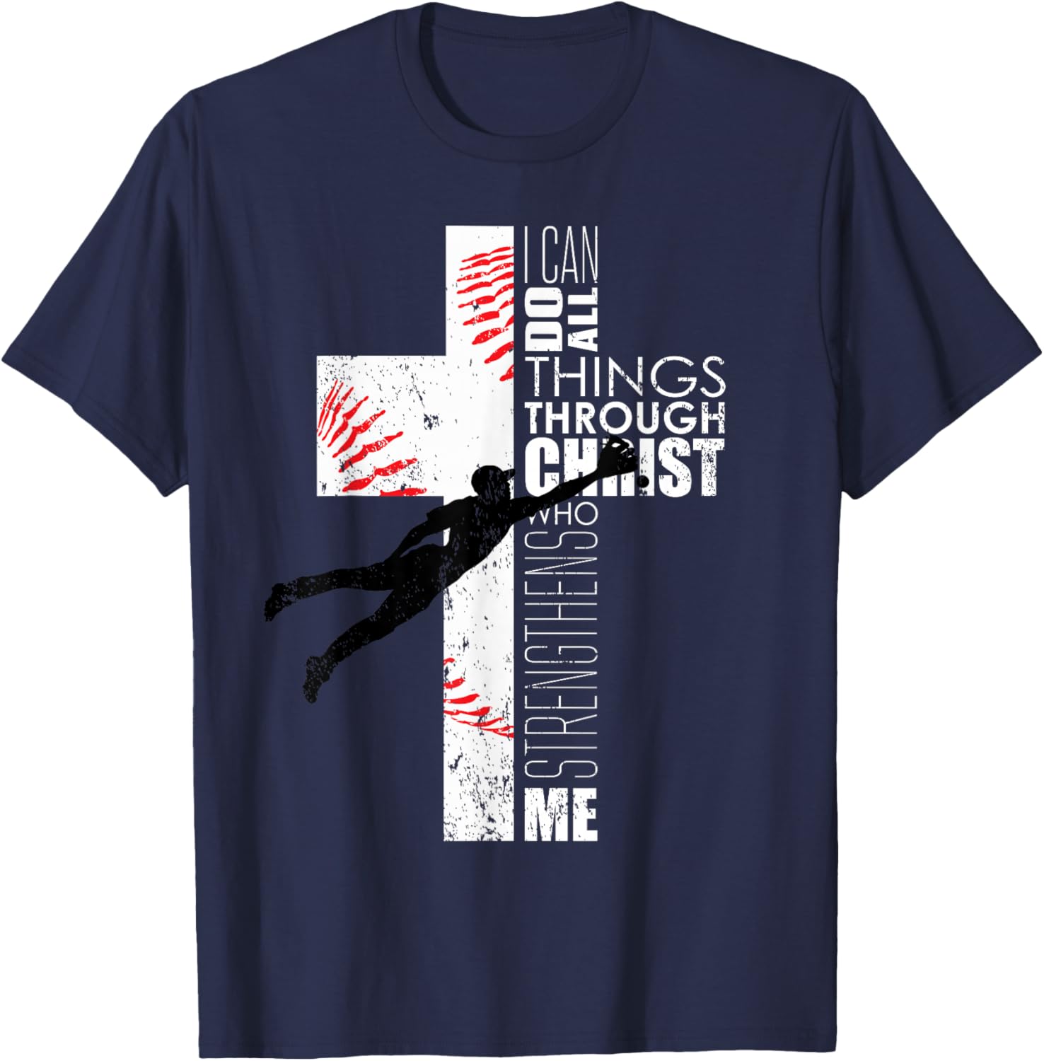 Christian Philippians 4:13 Kids Boys Cross Baseball Graphic T-Shirt - T-Shirt | Navy