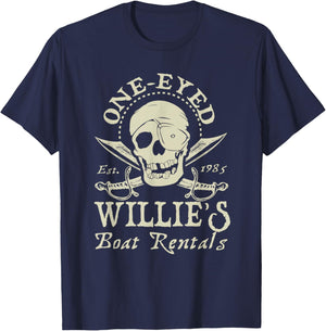 One-Eyed Willie Boat Rentals He Never Says Die T-Shirt - T-Shirt | Navy