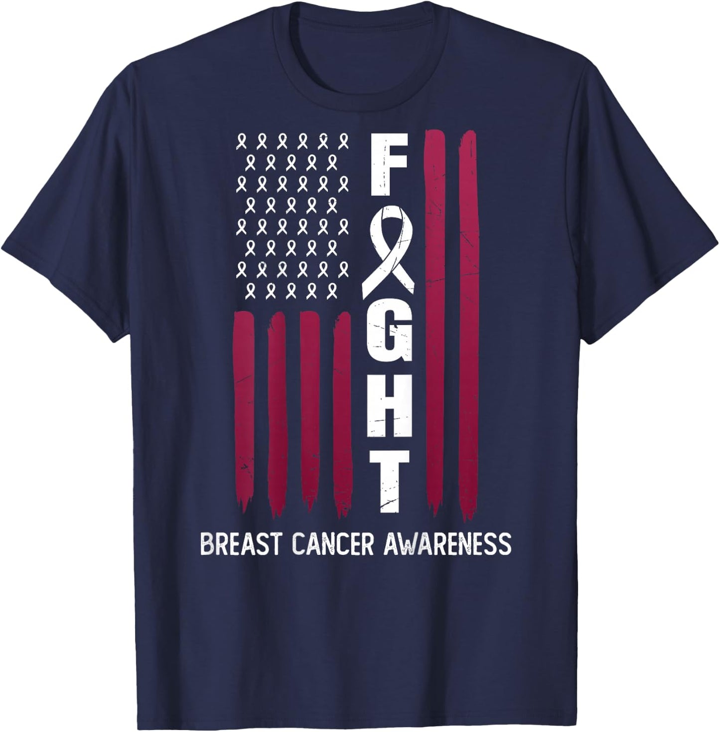 USA Pink Flag Breast Cancer Awareness Month - On Back T-Shirt - T-Shirt | Navy