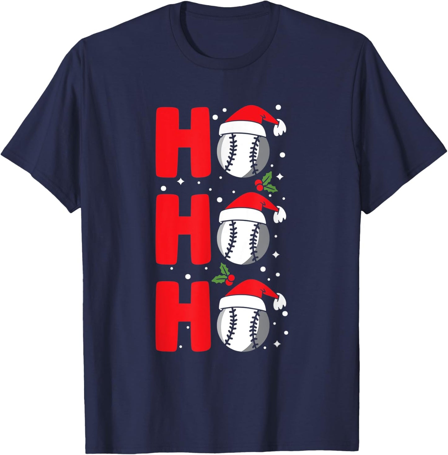 Christmas Ho-Ho-Ho Santa Reindeer Baseball Pajama T-Shirt - T-Shirt | Navy