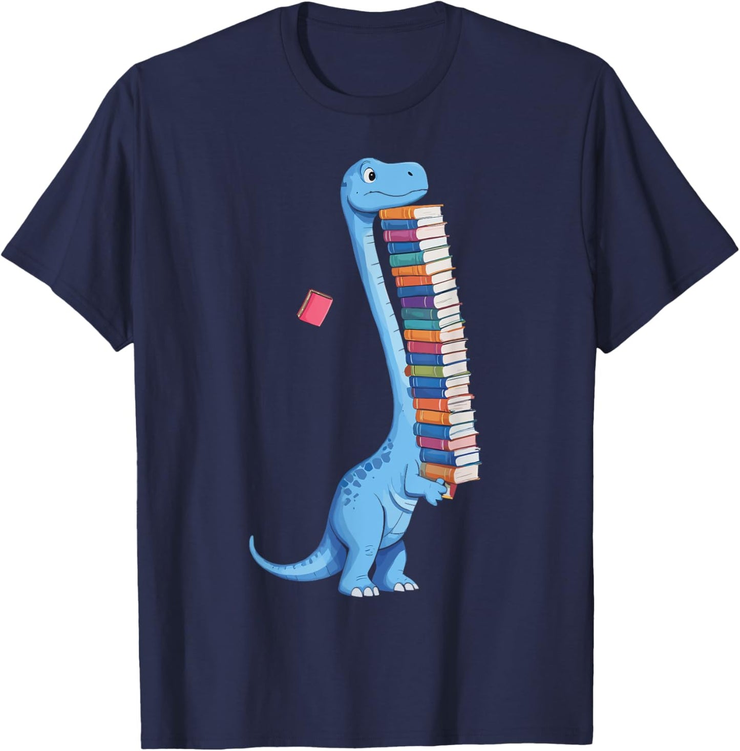 Book Carrying Dinosaur Reading Dino T-Shirt - T-Shirt | Navy