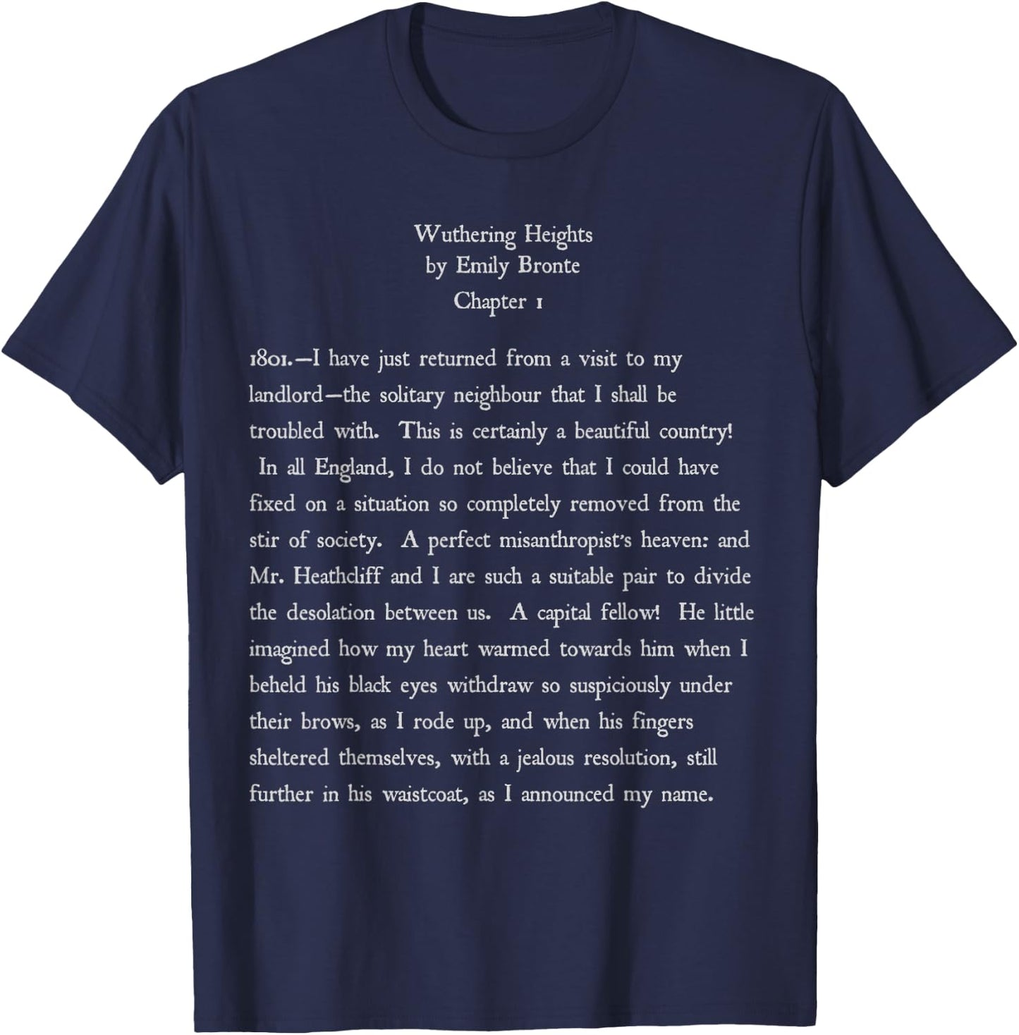 Emily Bronte Wuthering Heights Vintage Text Gift T-Shirt - T-Shirt | Navy
