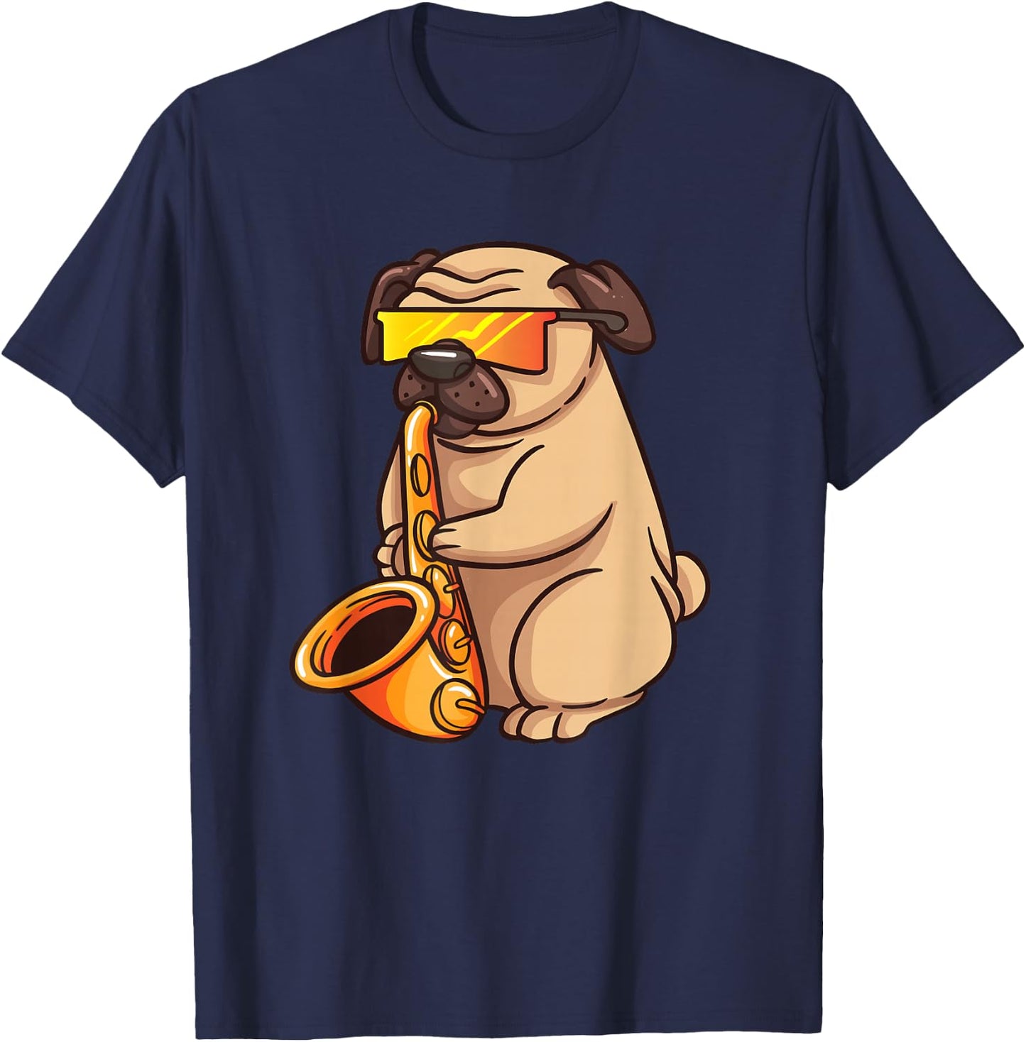 Saxophone Player Pug Jazz Band Music And Dog Lovers Gift T-Shirt - T-Shirt | Navy