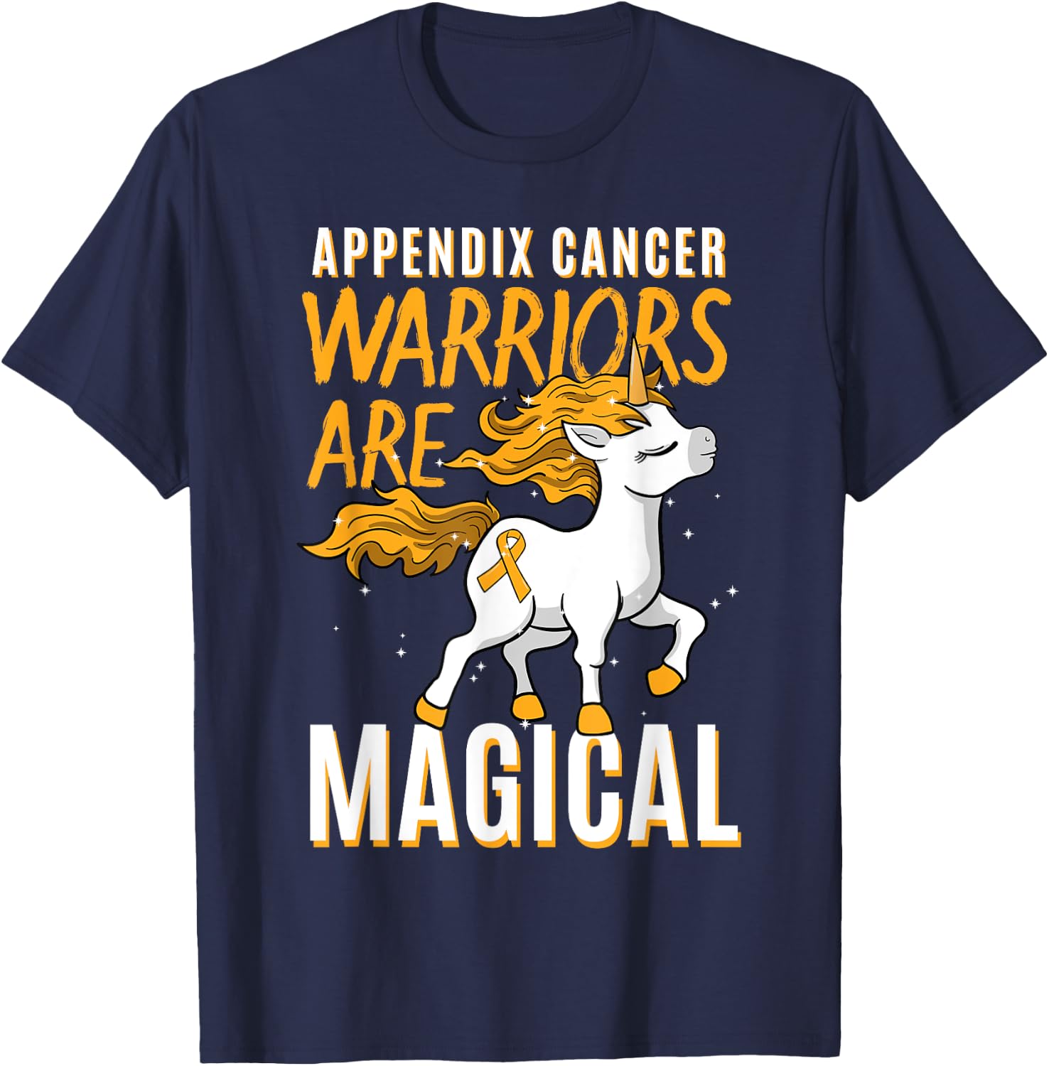 Appendix Cancer Awareness Supporter Fighter Unicorn Lover T-Shirt - T-Shirt | Navy