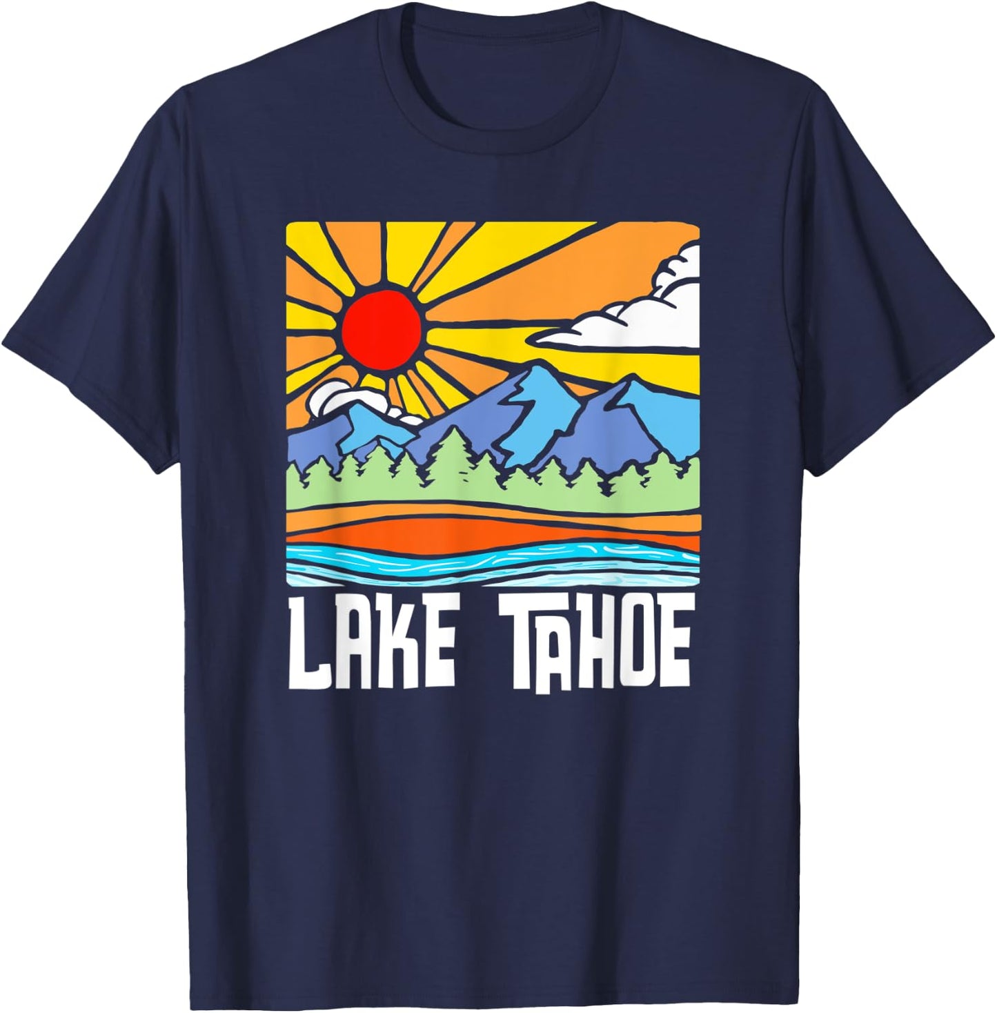 Lake Tahoe Artistic Nature & Mountains Vintage Graphic T-Shirt - T-Shirt | Navy