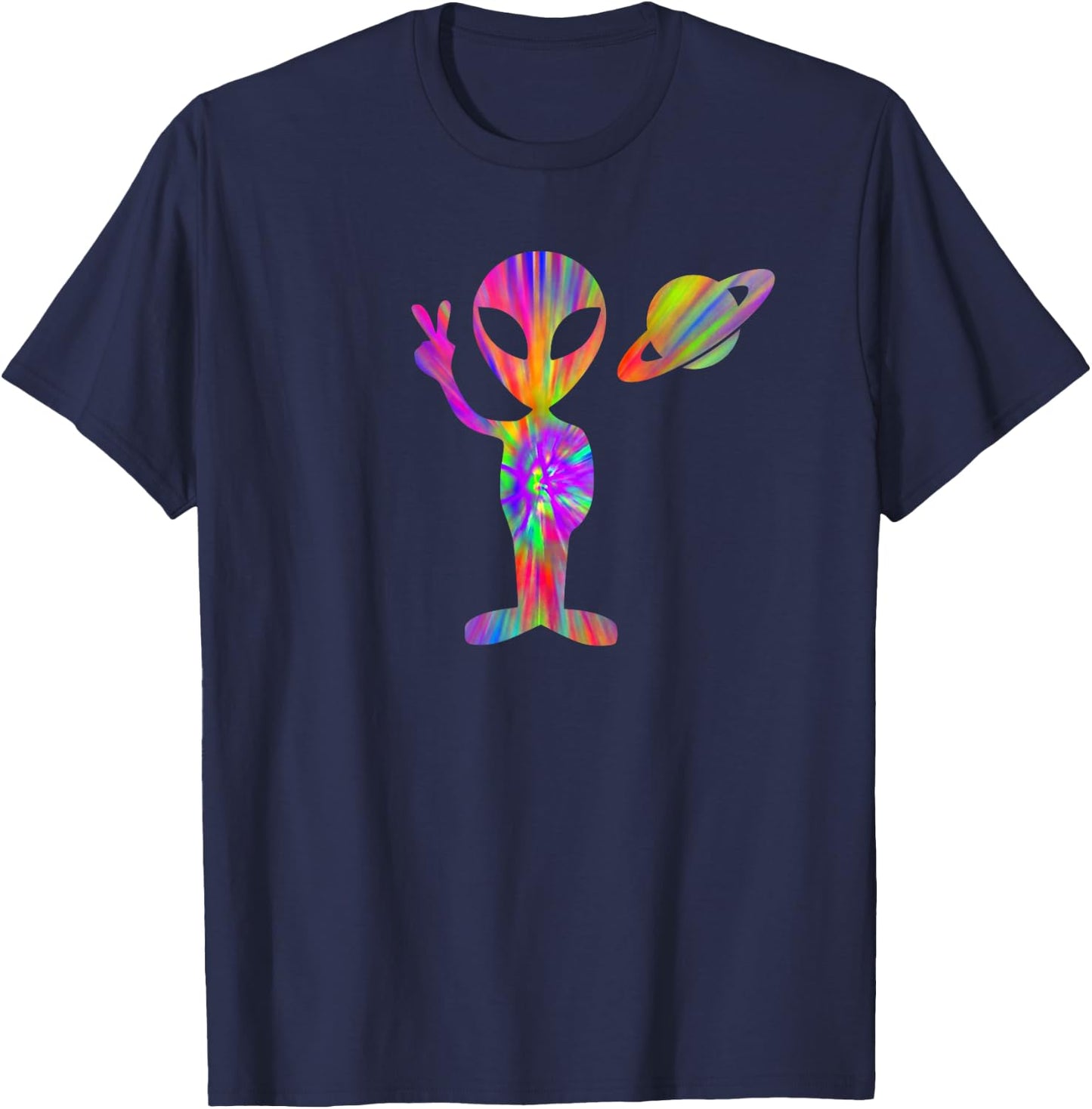 Alien Hippie Saturn Silhouette I Aliens UFO Roswell Tie Dye T-Shirt - T-Shirt | Navy