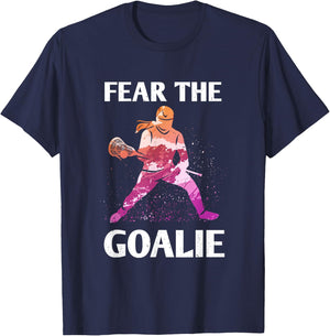 Fear the Goalie Lacrosse Stick & Helmet Women & Girls T-Shirt - T-Shirt | Navy