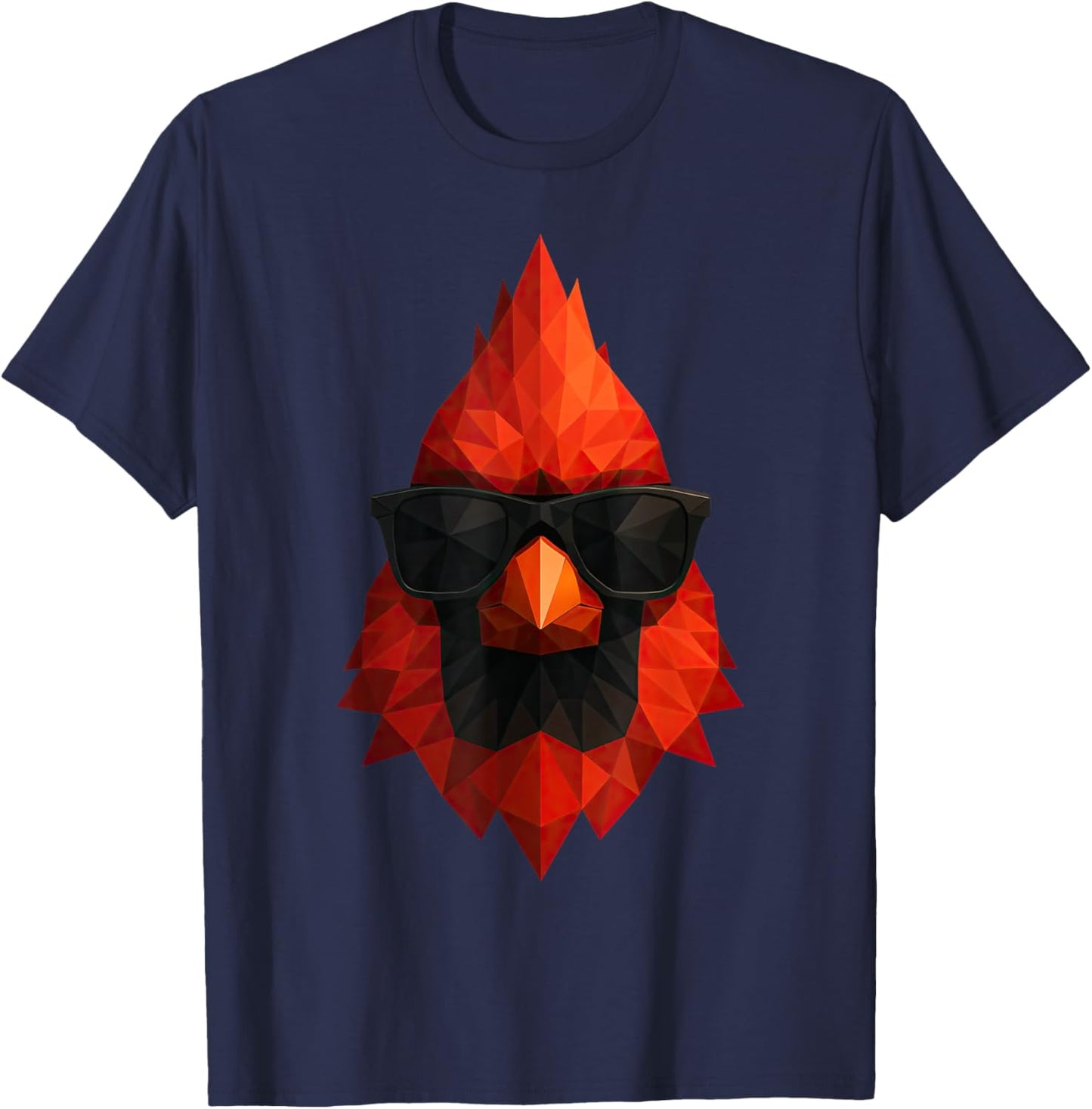 Cool Geometric Red Cardinal Bird Low Poly Birding T-Shirt - T-Shirt | Navy