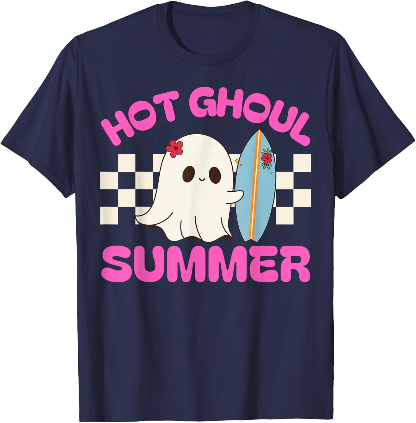 Funny Hot Ghoul Summer Ghost Spooky Beach Halloween Men Women T-Shirt - T-Shirt | Navy
