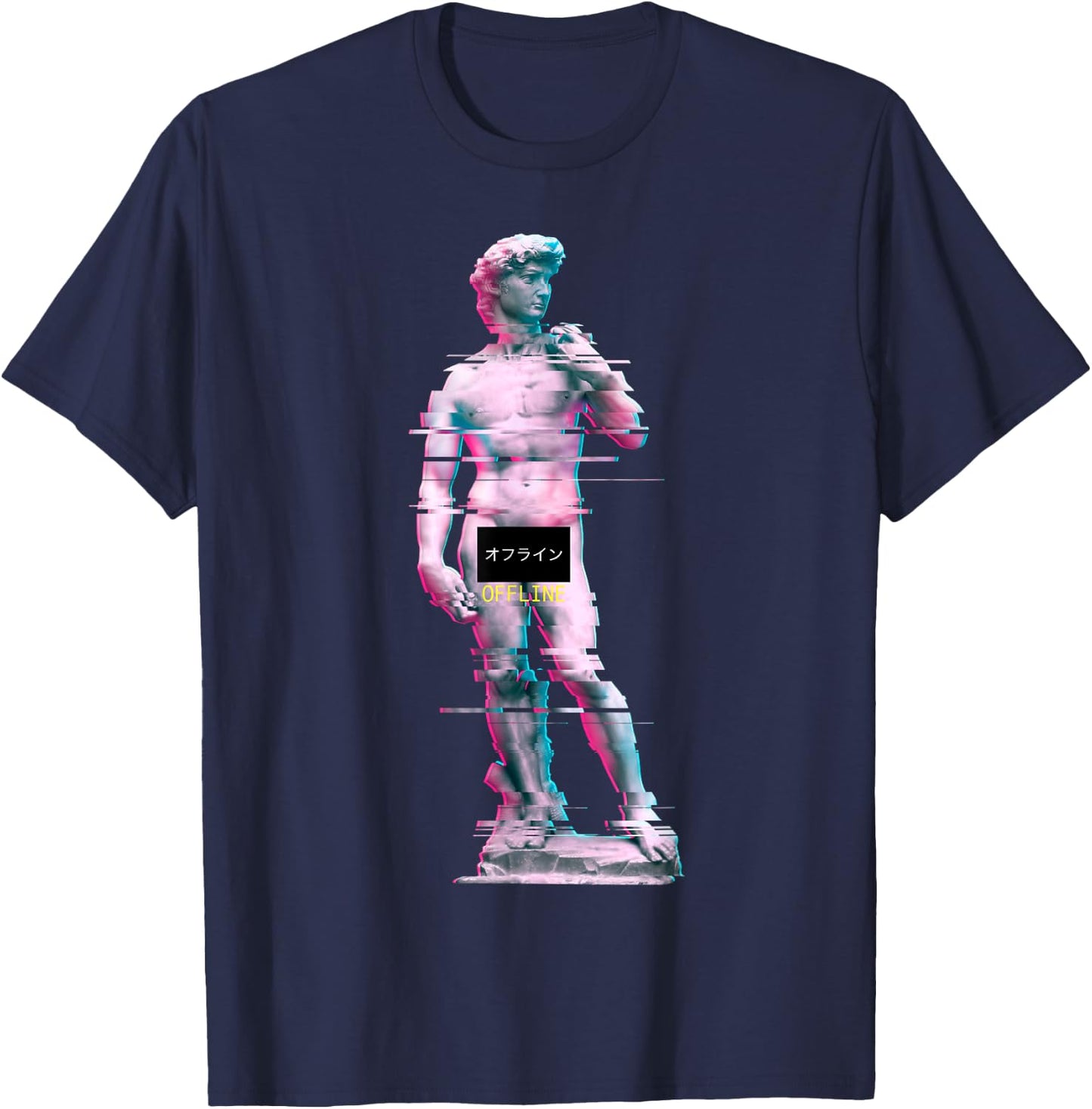 Vaporwave Retro 80s 90s David Statue Glitch Art T-Shirt - T-Shirt | Navy