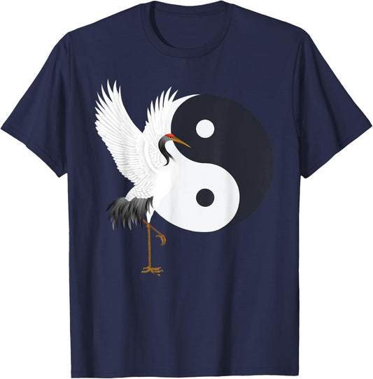 Tai Chi White Crane Yin, Yang, Qi Gong, Chinese White Bird T-Shirt - T-Shirt | Navy
