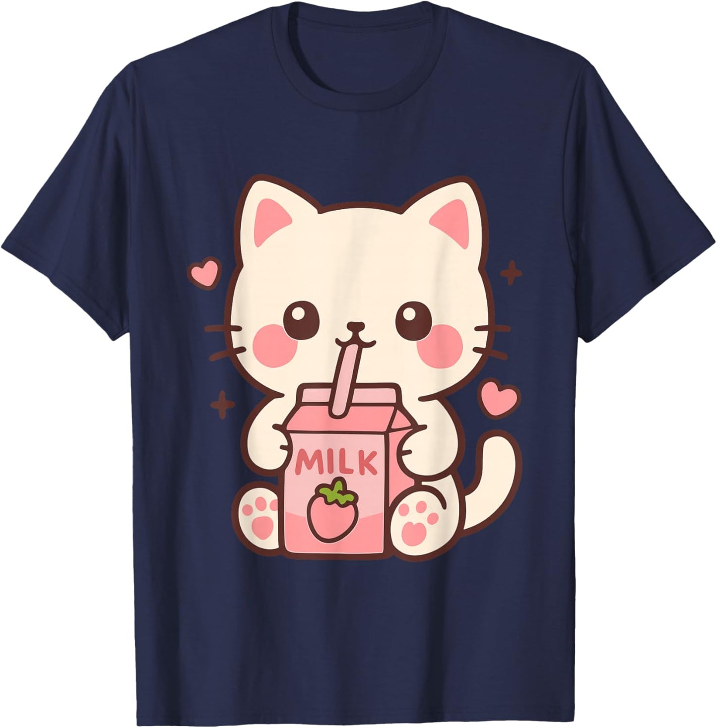 Kawaii Katze Erdbeermilch Japanisch niedlich Anime Mädchen Teens T-Shirt - T-Shirt | Navy