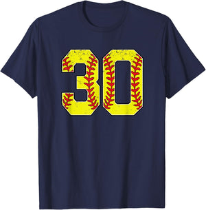 Softball Number 30 Mom Dad Show Support Favorite Player T-Shirt - T-Shirt | Navy