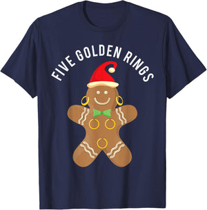 GingerBread Man Five Golden Rings Song 12 Days T-Shirt - T-Shirt | Navy